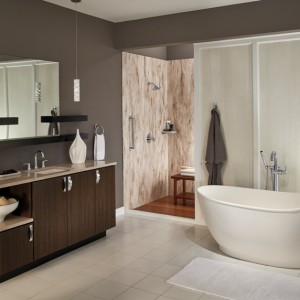 New bathroom after bathroom remodeling contractors updated tub, tile, shower and sink