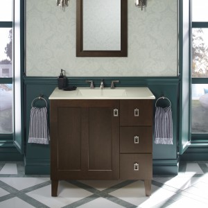 Image of a bathroom remodel using Kohler custom bathroom vanity