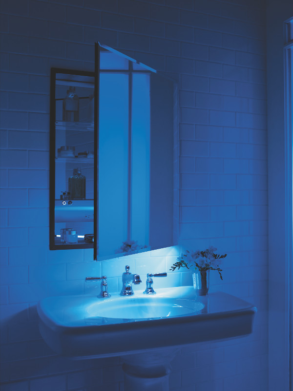 Aging in place bathroom cabinet with programmable night light by Robern