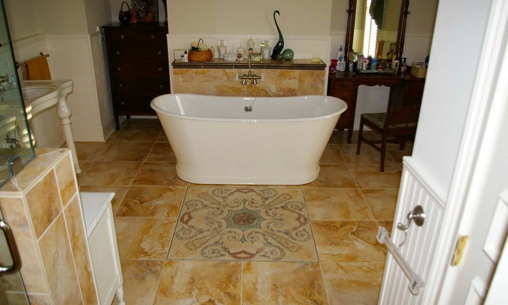Photo of gorgeous new standalone tub in remodeled master bathroom