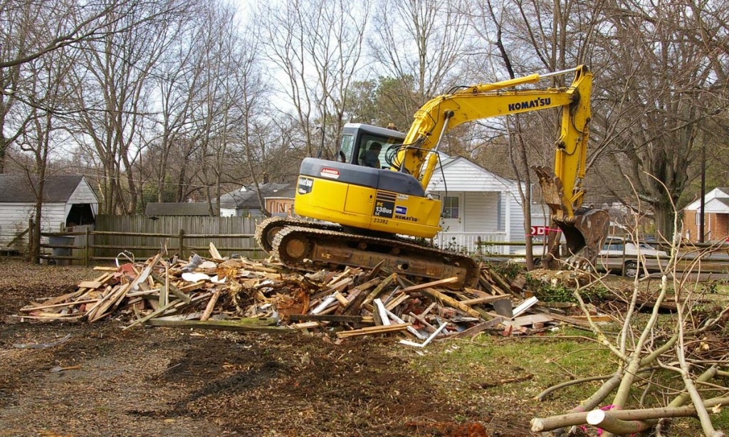 Demolition of previous home before new home construction begins