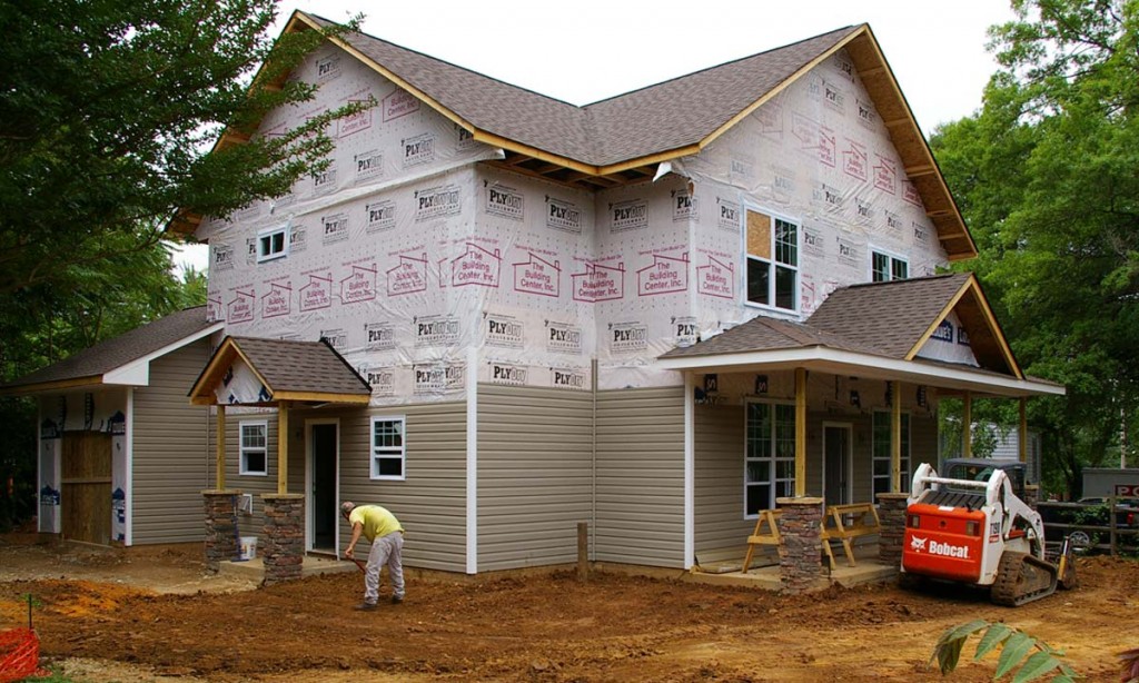 A photo taken during construction of this craftsman-style custom home