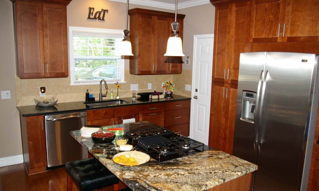 Interior photo of the home's kitchen and kitchen island