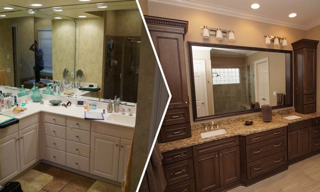 Before and after photos of the master bathroom
