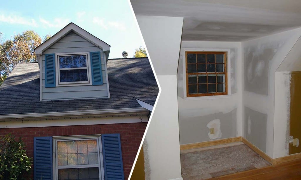 Before and after photos of a dormer renovation