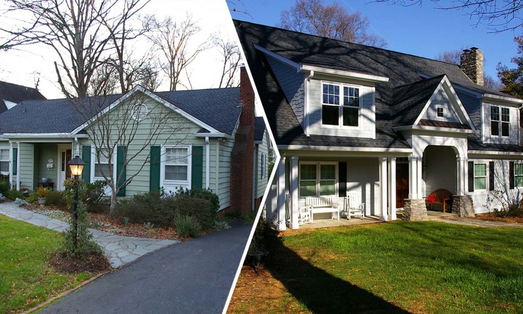 Before and after dramatic home addition of a second floor in Charlotte, NC