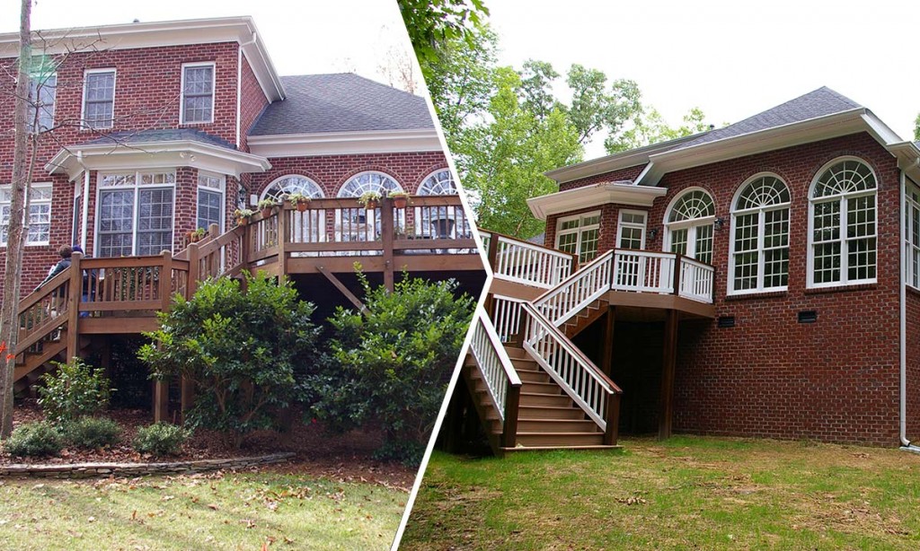 Before and after comparison photo of an extensive home addition and renovation in Charlotte, NC
