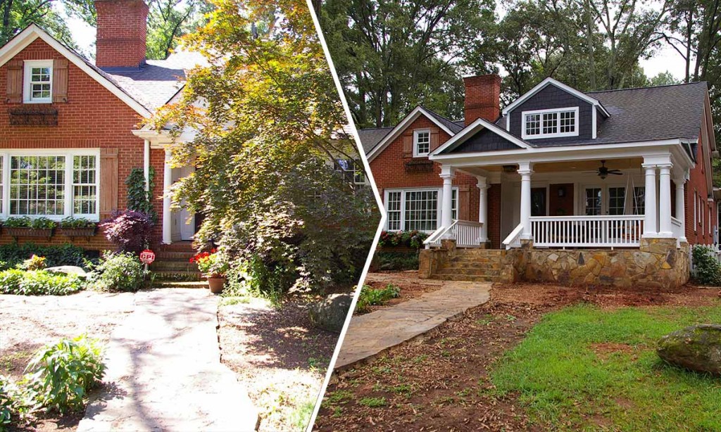 Myers Park front porch addition – before and after