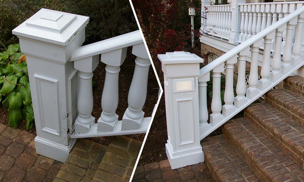 Charlotte, NC front porch railing before and after repairs