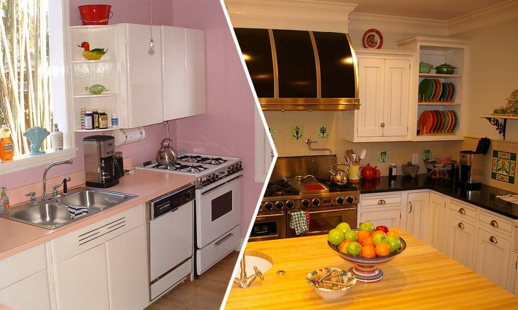 Historic kitchen remodel before and after comparison photo