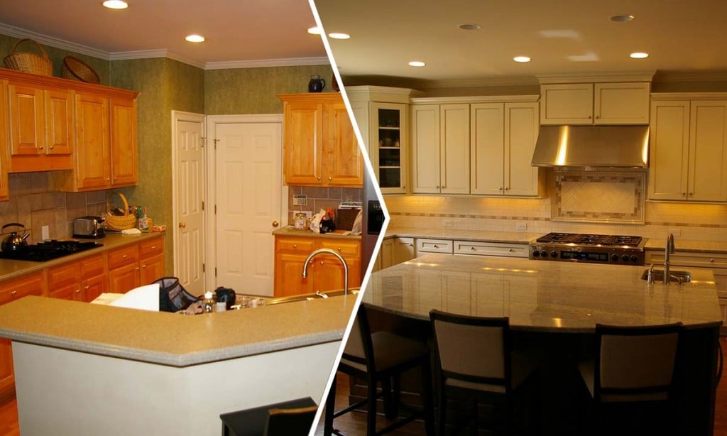 Home addition and kitchen remodel before and after photos