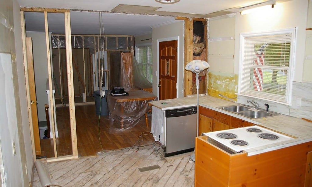 Construction during kitchen remodeling