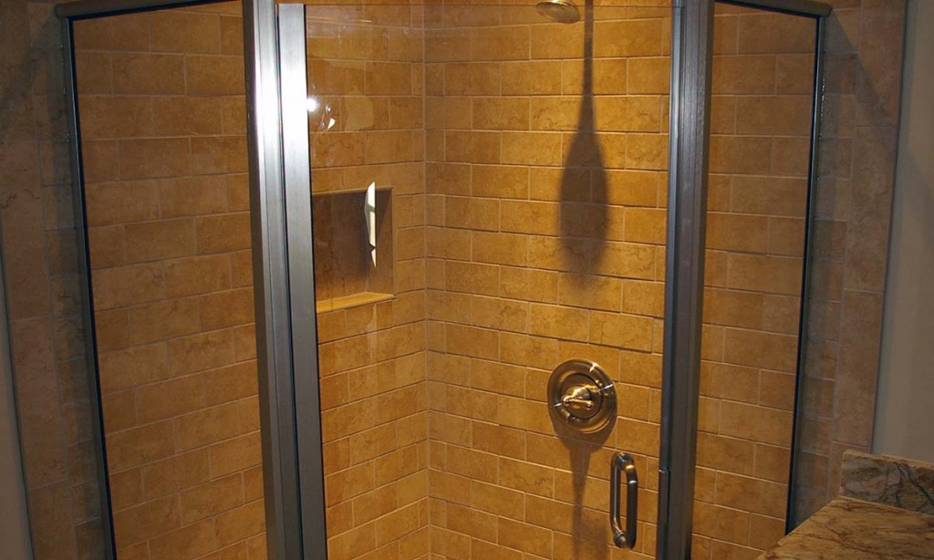 Photo of tiled angle walk-in shower