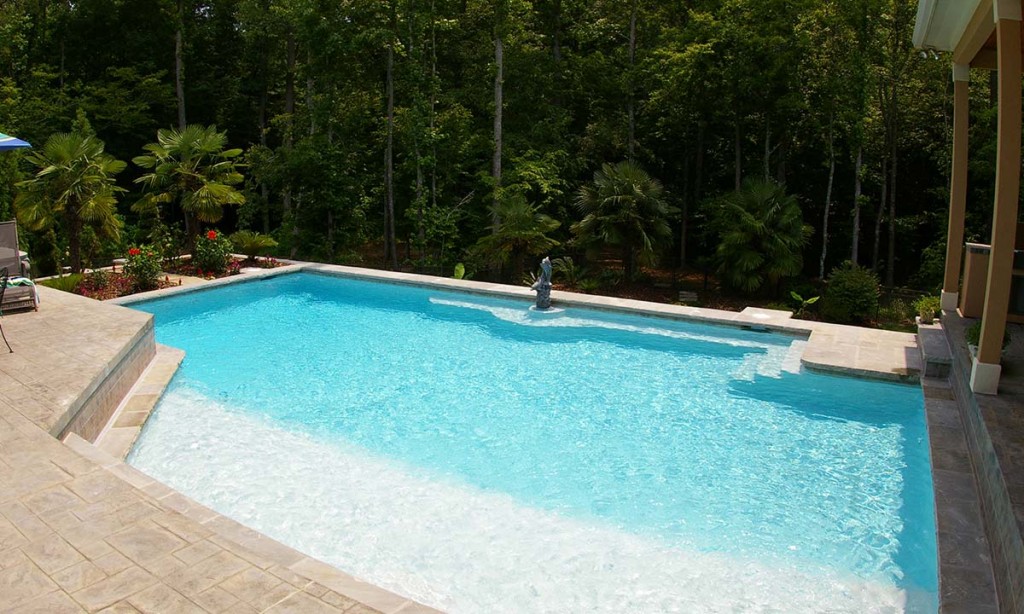 New step-down salt water swimming pool, built in a raised terrace
