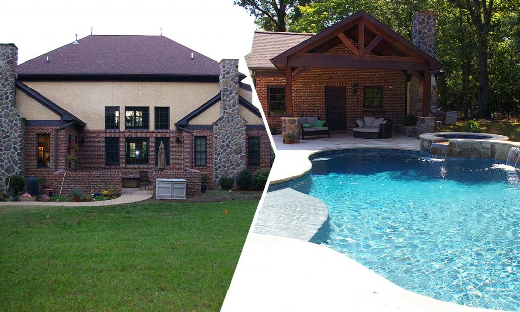 before and after picture of pool house