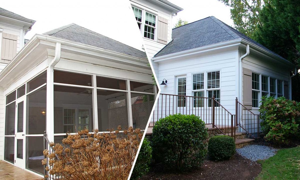 Screened porch conversion before and after