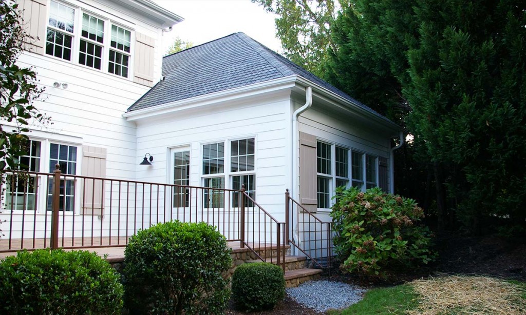Exterior view of new sunroom after the screened porch conversion in Charlotte, NC