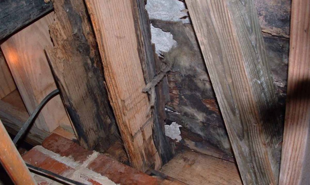Wood rot from bathroom leaks in crawl space