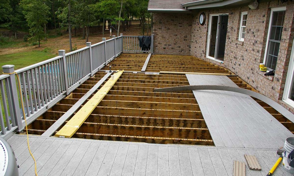 Deck framing during construction