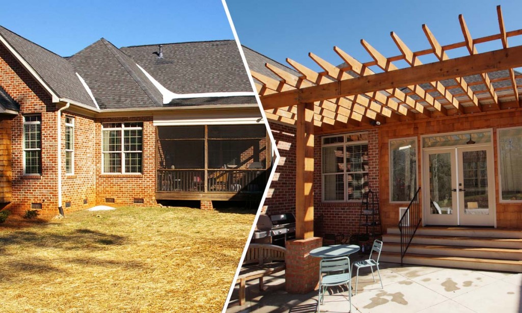 Before and after pergola addition