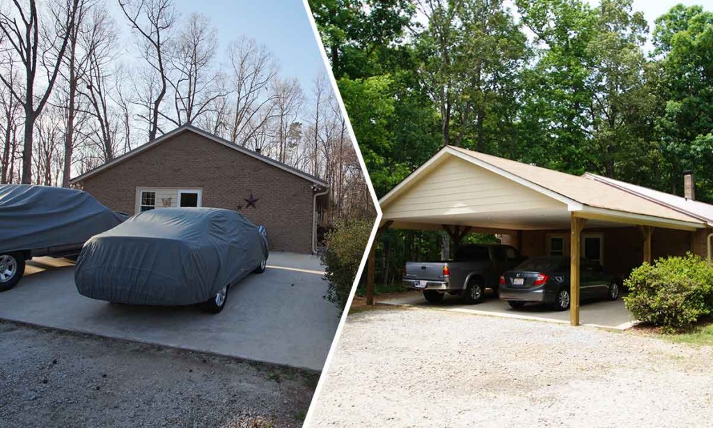 Before and after new carport addition