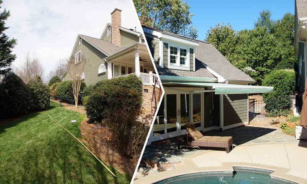 Before and after pool house addition
