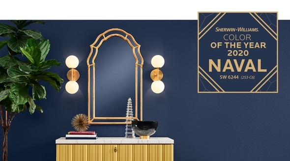 navy wall will sign of Sherwin Williams color of the year