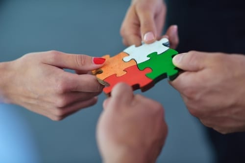 working as a team by sharing puzzle