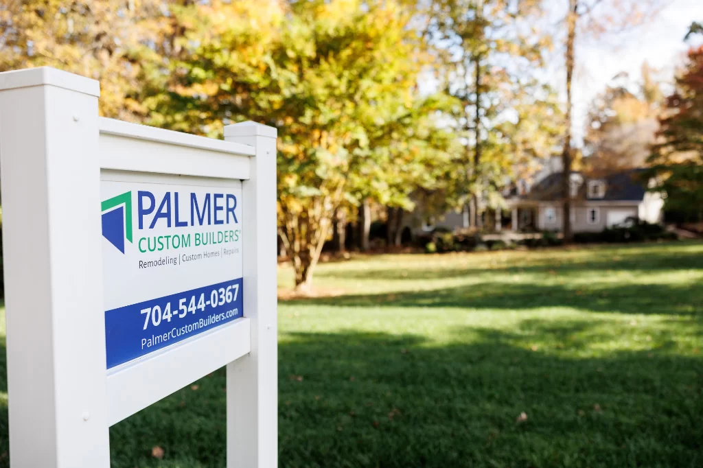 front yard sign with Palmer Custom Builders branding