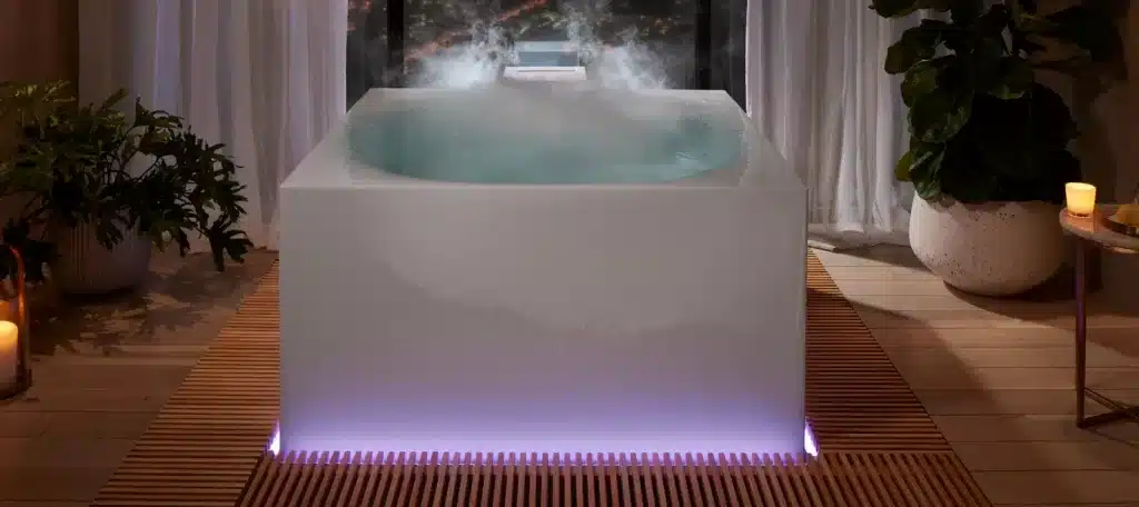 modern Kohler bath square with steam coming out