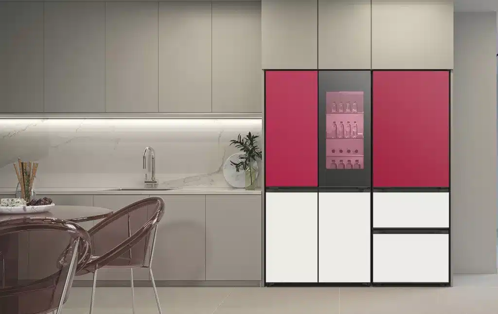 modern refrigerator from lG electronics with red doors