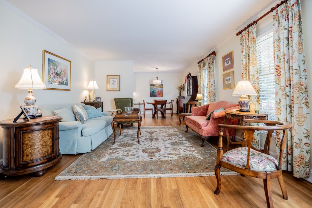 living room opens up to kitchen