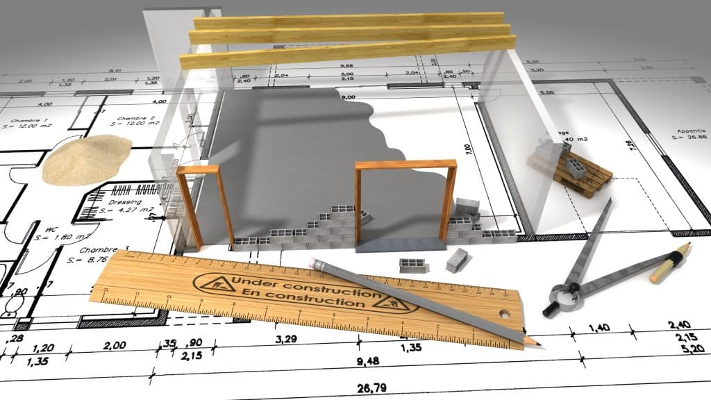 3-d remodeling plans on top of an architecture plan